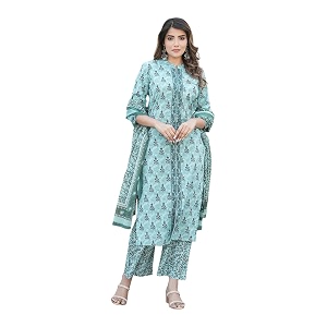 Nefer Women Teal Green Pure Cotton Straight
