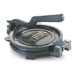 neha heavy duty roti maker machine 75 inch  cast iron chapati press with non-stick plates  perfect for khakhra puri papad amp tortilla making  cool touch handle