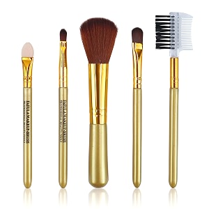 nei essentials professional 5-piece makeup brush set for face amp eye premium synthetic bristles with gold handles for foundation blush eyeshadow amp eyelash