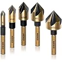 NEIKO 10218A Countersink Drill Bit Set for Wood and Metal, 1/4” Tri-Flat Shank, 5 Piece Countersink Bits, M2 High Speed Steel