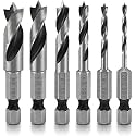 NEIKO 11401A 6 Piece Brad Point Drill Bit Set, Stubby Drill Bit Set for Wood, 1/4" Quick Change Hex Shank, HSS 4241 High Speed Steel for Quick Change Chucks and Drives, Drill Bit Holder Included