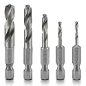 NEIKO 11402A Stubby Drill Bit Set for Metal, 5 Piece 1/4" Quick Change Hex Shank, M2 High Speed Steel for Quick Change, Chucks and Drives Drill Bit Holder Included, Hex Shank Drill Bit Set