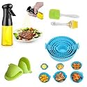 Air Fryer Accessories Set - Reusable Silicone Air Fryer Liners, Oil Sprayer for Cooking, Silicone Mitts, Basting Brush & Spatula - Non-Stick Food Grade Ninja, Cosori, & Vortex Compatible