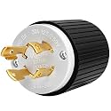 NEMA L14-30P Locking Plug, 30 Amp 125/250V Twist Lock Male Plug, 3 Pole 4 Wire Grounding, Industrial Heavy Duty Generator Adapter, UL Listed (Black/White, 1 Pack)
