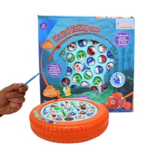 nemo theme musical fishing game - battery operated rotating board with 21 fishes amp 4 fishing poles - educational amp interactive learning toy birthday gift for kids ages 3 multicolor