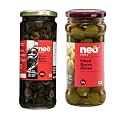 Neo Foods Sliced Black Olives 450g &amp; Pitted Green Olives 360g Combo Pack I P2 l Low Fat Ready-to-Eat Healthy Snack, Source of Fibre l Enjoy as Topping for Pizza &amp; Pasta (Sliced Black &amp; Pitted Green)