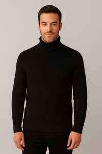 NEO10 Solid Turtle Neck Formal Men Black