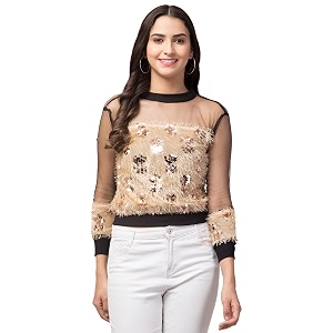 NEOAMBER Women Stylish Sleeveless Sequin Net Western