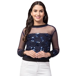 NEOAMBER Women Stylish Sleeveless Sequin Net Western