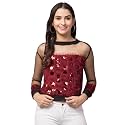 NEOAMBER Women Stylish Sleeveless Sequin Net Western