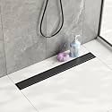 Neodrain 24" Shiny Black Linear Shower Drain,2-in-1 Flat&amp; Tile Insert Cover