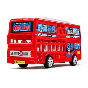 friction powered double decker bus toy for kids toddlers boys girls  pull back london sightseeing bus vehicle toy  big plastic bus age 3  bis certified  made in india  neokiddo red