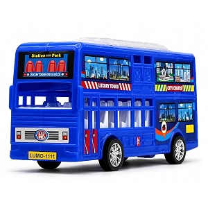 friction powered double decker bus toy for kids toddlers boys girls  pull back london sightseeing bus vehicle toy  big plastic bus age 3  bis certified  made in india  neokiddo blue
