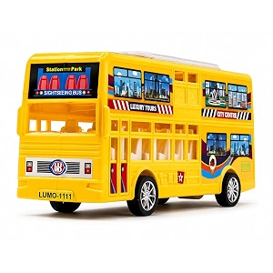 friction powered double decker bus toy for kids toddlers boys girls  pull back london sightseeing bus vehicle toy  blue big plastic bus age 3  bis certified  made in india  neokiddo yellow