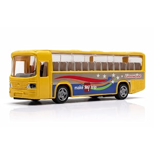 pull back school bus toy for kids toddlers boys girls  limousine travel bus vehicle toy with openable doors amp luggage boot  pull along model toy age 4  bis certified  neokiddo yellow