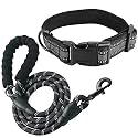 Collar and Leash for Large Medium Small Dog Pet Personalized Dog Collars for Waist Leash for Dog Walking Comfortable Padded Handle 5 ft Long - Soft and Adjustable (Black, Large)