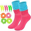 Neon Slouch Socks for Women, 80s 90s Scrunch Knee High Socks