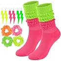 Neon Slouch Socks for Women, 80s 90s Scrunch Knee High Socks