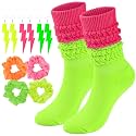 Neon Slouch Socks for Women, 80s 90s Scrunch Knee High Socks