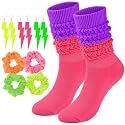 Neon Slouch Socks for Women, 80s 90s Scrunch Knee High Socks