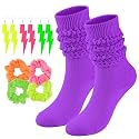 Neon Slouch Socks for Women, 80s 90s Scrunch Knee High Socks