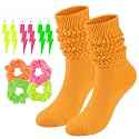 Neon Slouch Socks for Women, 80s 90s Scrunch Knee High Socks