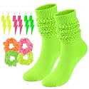 Neon Slouch Socks for Women, 80s 90s Scrunch Knee High Socks