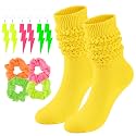 Neon Slouch Socks for Women, 80s 90s Scrunch Knee High Socks