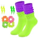 Neon Slouch Socks for Women, 80s 90s Scrunch Knee High Socks