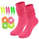 Neon Slouch Socks for Women, 80s 90s Scrunch Knee High Socks