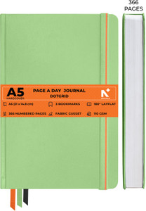 neorah 368 pages-110 gsm page a day dot grid notebook journal back pocket3 book mark a5 journal dotted 368 pages light green