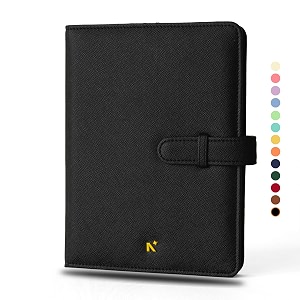neorah  b6 notebook sleeve with loop  dotgrid journal  faux leather sleeve  penloop  2 front 1 back compartment  6 card slots  black
