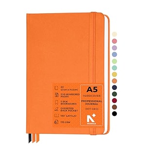 neorah - a5 dot grid professional journal -135 gsm-210x148 mm-hardcover dotted noteook-back pocket3 silk book mark 208 pages- completely handmade for journalingwritingnote taking 