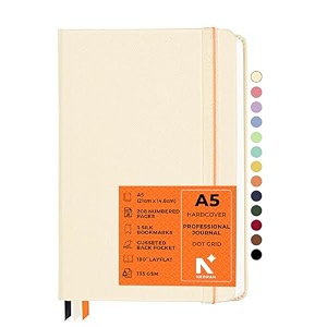 neorah - a5 dot grid professional journal -135 gsm-210x148 mm-hardcover dotted noteook-back pocket3 silk book mark 208 pages- completely handmade for journalingwritingnote taking 