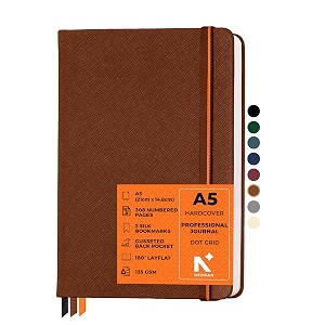 neorah - a5 dot grid professional journal -135 gsm-210x148 mm-hardcover dotted noteook-back pocket3 silk book mark 208 pages- completely handmade for journalingwritingnote taking 
