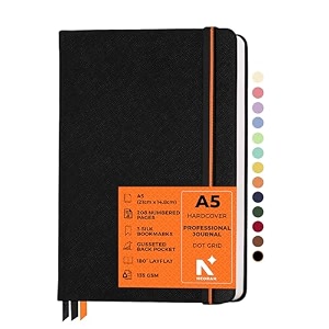 neorah - a5 dot grid professional journal -135 gsm-210x148 mm-hardcover dotted noteook-back pocket3 silk book mark 208 pages- completely handmade for journalingwritingnote taking 