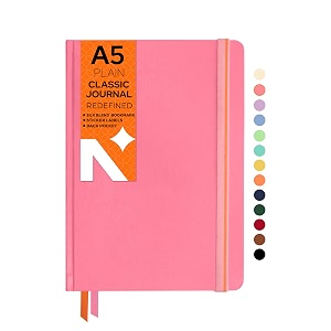 neoraha5 plain classic notebook -110 gsm 210x148mm-hardcover unruled journal include silk book marks backpocket sticker label office notebook journal 160pages completely handmade pink