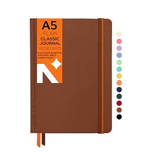 neorah  a5 ruled classic notebook -110 gsm 210x148mm -hardcover ruled journal includes book marks backpocket sticker label - office notebook journal 160pages  completely handmade brown