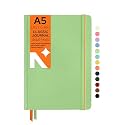 NEORAH — A5 Squared Classic Notebook -110 Gsm(210x148mm) -Hardcover Checked Journal| Includes Book Marks| BackPocket |Sticker Label - Office Notebook Journal 160pagesCompletely HANDMADE (LIGHT GREEN)