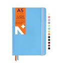 NEORAH — A5 Plain Classic Notebook -110 Gsm (210x148mm) -Hardcover Unruled Journal| Includes Book Marks | BackPocket |Sticker Label- Office Notebook Journal 160 Pages Completely HANDMADE (LIGHT BLUE)