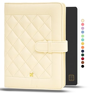 neorah a5 notebook sleeve with quilted loop dotgrid journal faux leather sleeve penloop 2 front 1 back compartment 6 card slots 2 bookmarks  gift box-fits any a5 softcover notebook after glow