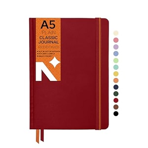 neorah  a5 plain classic notebook -110 gsm 210x148mm -hardcover unruled journal includes book marks  backpocket sticker label- office notebook journal 160 pages  completely handmade red