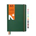 NEORAH — A5 Plain Classic Notebook -110 Gsm (210x148mm) -Hardcover Unruled Journal| Includes Book Marks | BackPocket |Sticker Label- Office Notebook Journal 160 Pages| Completely HANDMADE (DARK GREEN)