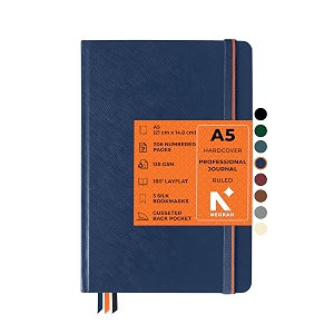 neorah  a5 ruled208 pages - 135 gsm  pro series journal 210x148 mm- hardcover ruled notebook -includes back pocket book marks - completely handmade for journalingwritingnote taking - sargasso blue