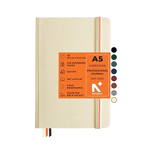 neorah - a5 dot grid professional journal -135 gsm-210x148 mm-hardcover dotted noteook-back pocket3 silk book mark 208 pages- completely handmade for journalingwritingnote taking 