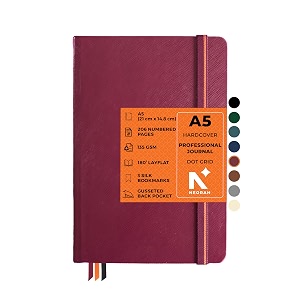 neorah - a5 dot grid professional journal -135 gsm- 210x148 mm-hardcover dotted noteook-back pocket3 silk book mark 208 pages- completely handmade for journalingwriting note taking 