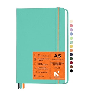 neorah  a5 ruled  208 pages - 135 gsm  pro series journal 210x148 mm - hardcover ruled notebook -includes back pocket book marks - completely handmade for journalingwritingnote taking- deep teal