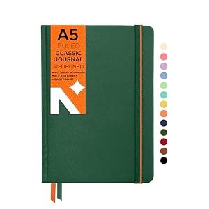 neorah  a5 plain classic notebook -110 gsm 210x148mm -hardcover unruled journal includes book marks  backpocket sticker label- office notebook journal 160 pages completely handmade dark green