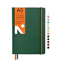 NEORAH — A5 Plain Classic Notebook -110 Gsm (210x148mm) -Hardcover Unruled Journal| Includes Book Marks | BackPocket |Sticker Label- Office Notebook Journal 160 Pages| Completely HANDMADE (DARK GREEN)
