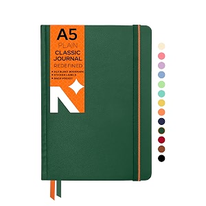 neorah  a5 plain classic notebook -110 gsm 210x148mm -hardcover unruled journal includes book marks  backpocket sticker label- office notebook journal 160 pages completely handmade dark green